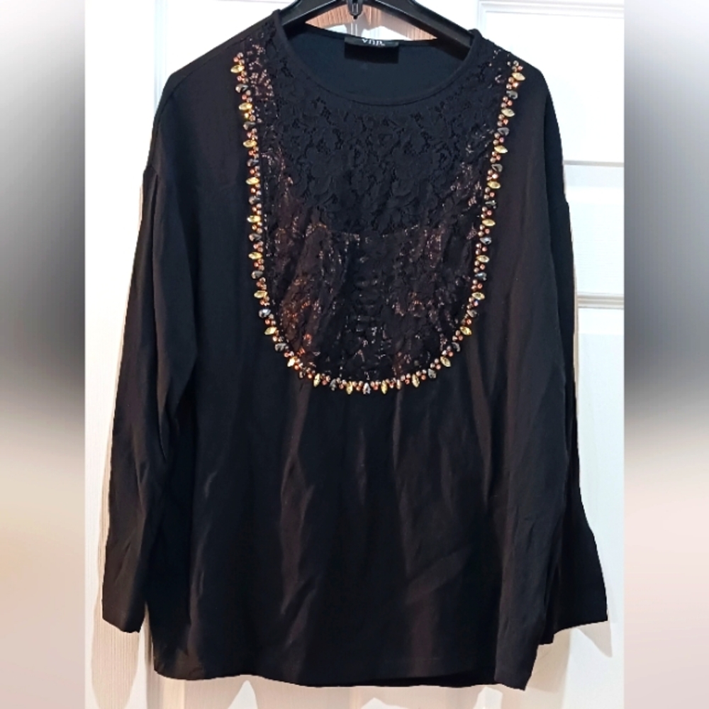 VIA DELLE PERLE VDP Collection long sleeve blouse, size EU 48, size 8-10 US